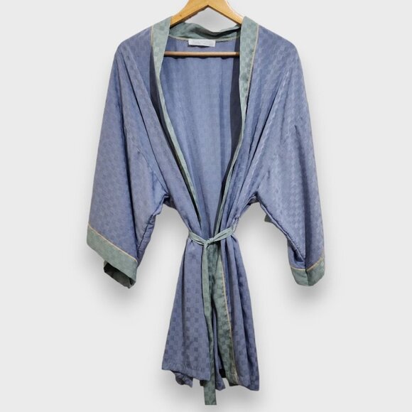 Vintage Maidenform Checkered Pastel Blue & Green Lingerie Silky Robe Size Large - Picture 3 of 13